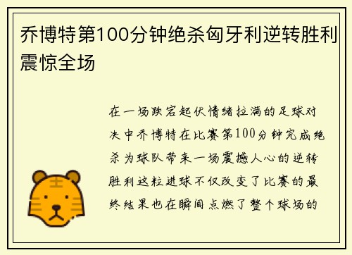 乔博特第100分钟绝杀匈牙利逆转胜利震惊全场 乔博特第100分钟绝杀匈牙利逆转胜利震惊全场